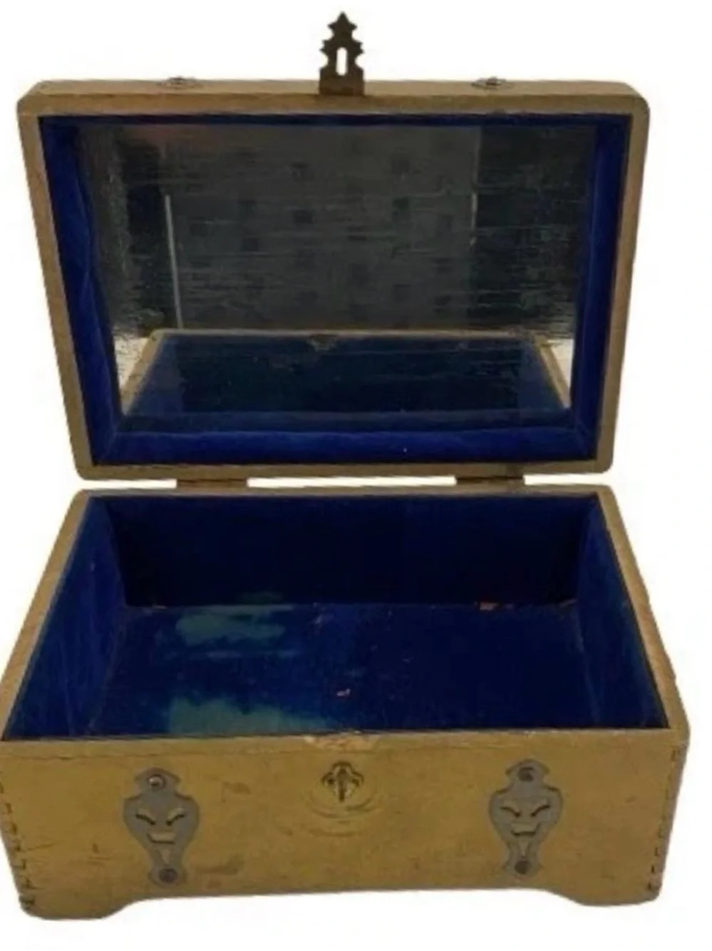 Vintage McGraw Box Co NY Gold Wood Jewelry Box Jewelry Box Filigree Blue Velvet